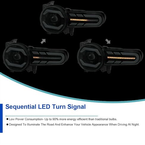 المواصفات المصابيح الأمامية للمواصفات ذات الإسقاط الأسود مع إشارات الدوران المتسلسل والرسوم المتحركة بدء التشغيل متوافقة مع 2007-2014 Toyota FJ Cruiser ، مجموعة الأيسر + زوج الأيمن. in Kuwait