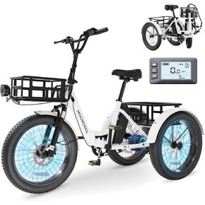 دراجة ثلاثية العجلات كهربائية من MOONCOOL للبالغين، 500 وات/750 وات 48 فولت طاقة ذروة كهربائية قابلة للطي 1100 وات، إطار سمين 20 × 3.0 بوصة، دراجة ثلاثية العجلات من الألومنيوم، دراجة ثلاثية العجلات من الألومنيوم مع بطارية قابلة للإزالة، تفاضلي خلفي in Kuwait