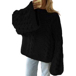 NRTHYE Women's Oversized Cable Knit Sweater Tops Loose Long Sleeves Crewneck Chunky Slouchy Baggy Pullover Sweaters in Kuwait