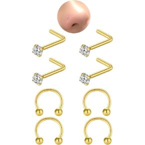 Nose Rings Studs for Women Men: Hypoallergenic Gold Silver 316L Surgical Stainless Steel Hoops Septum Horseshoe/L Shape/Corkscrew Nose Studs Body Piercing Jewelry Tragus Conch 20G 18G 16G in Saudi Arabia