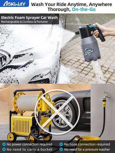 Aokway Cordless Electric Foam Prayer Wash Kit - مدفع رغوة محمولة للتفاصيل لتنظيف السيارات ، مكبرات الرغوة الثلجية ، إكسسوارات السيارات للرجال in Kuwait