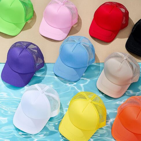 Hercicy 40 Pack Kids Trucker Hat Bulk, Sublimation Blank Baseball Caps for Boys Girls Plain Mesh Adjustable DIY Hats(Colorful) in Saudi Arabia