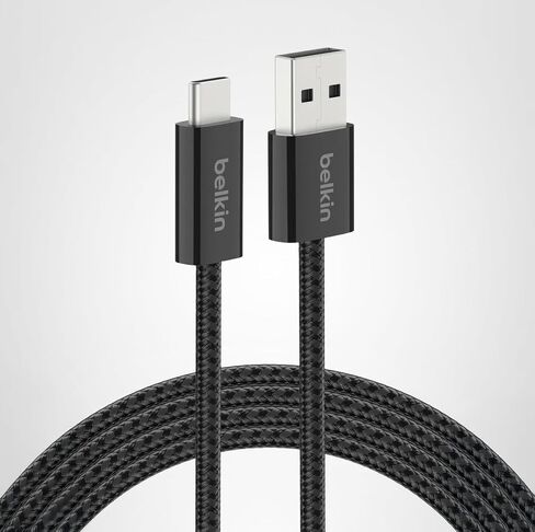 Belkin USB A to USB C 15W Braided Cable 3.3ft iPhone Charger Cord | iPhone 15/16/17, Samsung Galaxy S26, Pixel 10, Airpods, iPad, Nintendo Switch 2, Steam Deck, Travel, Carplay, Car Charger in Kuwait