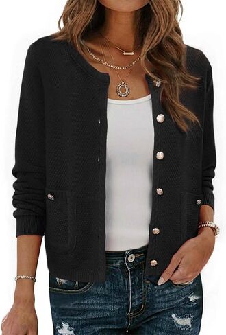 Allegra K Open Front Sweater for Women's Collarless Button Down Business Casual Chunky Knit Cardigans in Saudi Arabia