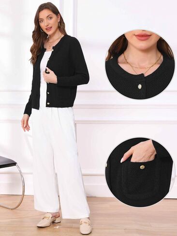 Allegra K Open Front Sweater for Women's Collarless Button Down Business Casual Chunky Knit Cardigans in Saudi Arabia