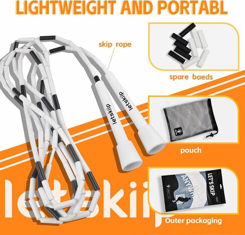 Beaded Jump Rope for Beginners and Adults, Adjustable Tangle-Free Segmented Fitness Rope with 10 Spare Beads & Bag for Workout, Cardio in Saudi Arabia