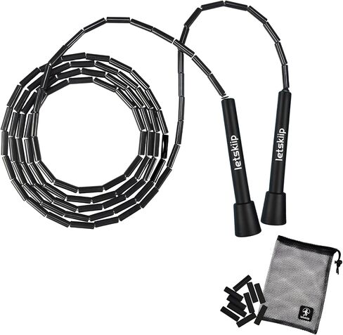 Beaded Jump Rope for Beginners and Adults, Adjustable Tangle-Free Segmented Fitness Rope with 10 Spare Beads & Bag for Workout, Cardio in Saudi Arabia