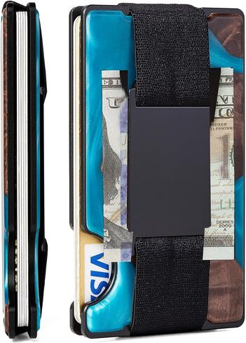 Minimalist Wallet for Men,Slim RFID Blocking Wallet,Durable Expandable Compact Plate, Matel Credit Card Holder,Cash Strap/Money Clip (Matte Carbon Fiber) in Saudi Arabia