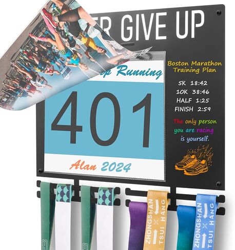 Medal Hanger Display Race Medal Hanger Holder Wall Hanger with Bib Holder Marathon Medal Holder Bib Board Holder for Runner 2 Pack Bib Organizer Bag Included in Saudi Arabia