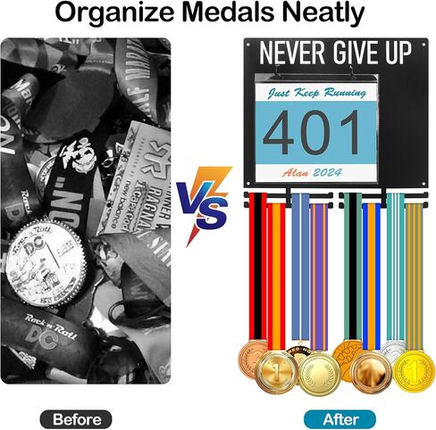 Medal Hanger Display Race Medal Hanger Holder Wall Hanger with Bib Holder Marathon Medal Holder Bib Board Holder for Runner 2 Pack Bib Organizer Bag Included in Saudi Arabia