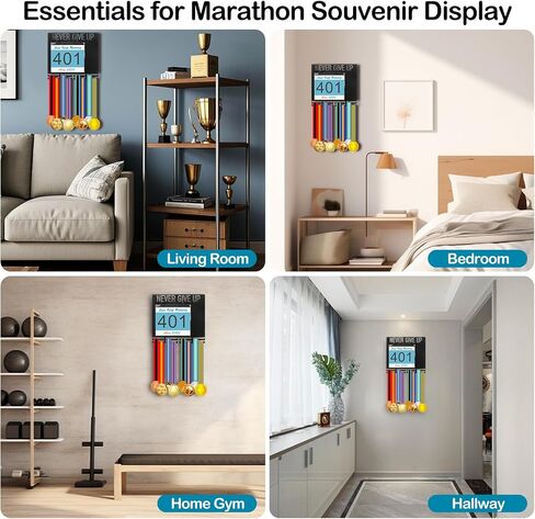 Medal Hanger Display Race Medal Hanger Holder Wall Hanger with Bib Holder Marathon Medal Holder Bib Board Holder for Runner 2 Pack Bib Organizer Bag Included in Saudi Arabia