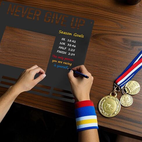 Medal Hanger Display Race Medal Hanger Holder Wall Hanger with Bib Holder Marathon Medal Holder Bib Board Holder for Runner 2 Pack Bib Organizer Bag Included in Saudi Arabia