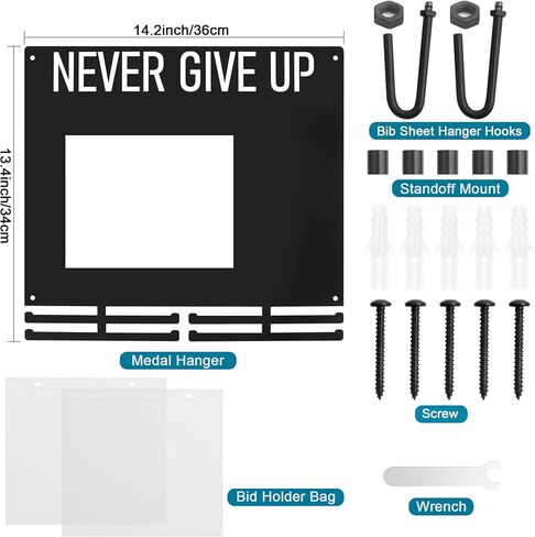 Medal Hanger Display Race Medal Hanger Holder Wall Hanger with Bib Holder Marathon Medal Holder Bib Board Holder for Runner 2 Pack Bib Organizer Bag Included in Saudi Arabia