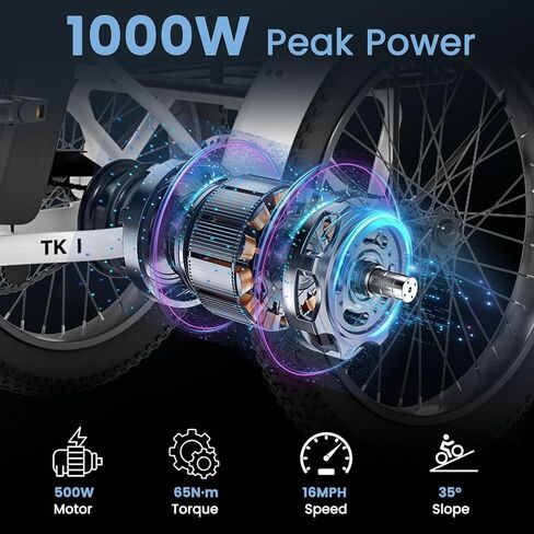 دراجة ثلاثية العجلات كهربائية من MOONCOOL للبالغين، 500 وات/750 وات 48 فولت طاقة ذروة كهربائية قابلة للطي 1100 وات، إطار سمين 20 × 3.0 بوصة، دراجة ثلاثية العجلات من الألومنيوم، دراجة ثلاثية العجلات من الألومنيوم مع بطارية قابلة للإزالة، تفاضلي خلفي in Kuwait