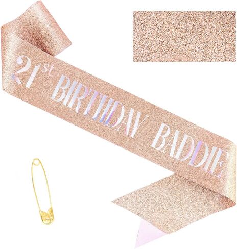 عيد ميلاد الحادي والعشرين Baddie Sash - Gold Glitter Sash with Black Foil Birthday Baddie Sash for Women and Men Funder Party Decorations Excalsions Baddie Association in Kuwait