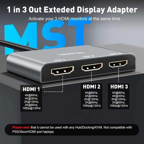DisplayPort to HDMI Splitter for 3 Monitors Extended Display Adapter 4K@60Hz 1 DP in 3 HDMI Out MST Hub for Multiple Monitor Display Port Compatible with NVIDIA/AMD Graphic Card in Saudi Arabia