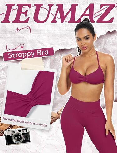 Impact Strappy Sports Bras for Women Seamless Padded Twill Knit Deep V Halter Workout Gym Tops Yoga Bras for Women in Saudi Arabia
