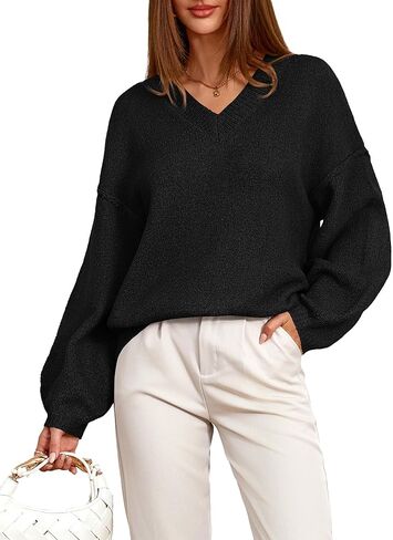 BTFBM Casual Long Sleeve Sweaters for Women Loose V Neck Ribbed Knit Pullover Tops Womens Fall Fashion 2025 in Kuwait