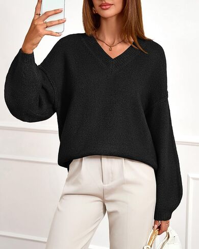 BTFBM Casual Long Sleeve Sweaters for Women Loose V Neck Ribbed Knit Pullover Tops Womens Fall Fashion 2025 in Kuwait