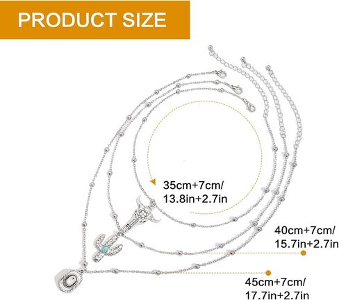 Women's Vintage Western Layered Necklaces Evil Eye Bull Head Crescent Moon Layered Necklace Boho Cowboy Cowgirl Geometric Pendant Chain Necklace Fashion Pendant Necklace Jewelry for Women in Kuwait