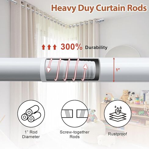 Corner Window Curtain Rod, 27-68 inch Adjustable Curtain Rods for Windows, Heavy Duty Metal Bay Window Curtain Rods, 1 Inch Black Curtain Rods for L-shaped Corner Windows, Bedroom, Living Room in Kuwait