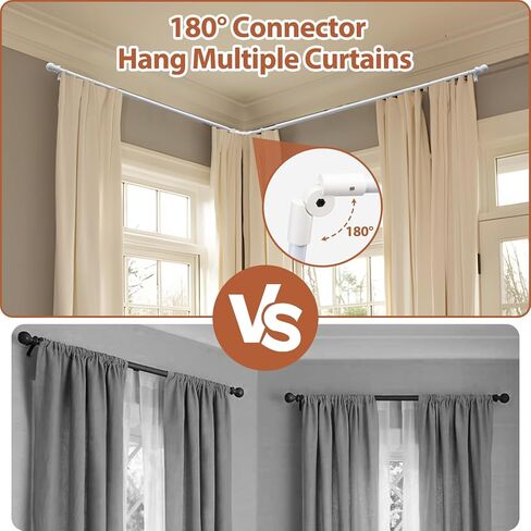 Corner Window Curtain Rod, 27-68 inch Adjustable Curtain Rods for Windows, Heavy Duty Metal Bay Window Curtain Rods, 1 Inch Black Curtain Rods for L-shaped Corner Windows, Bedroom, Living Room in Kuwait