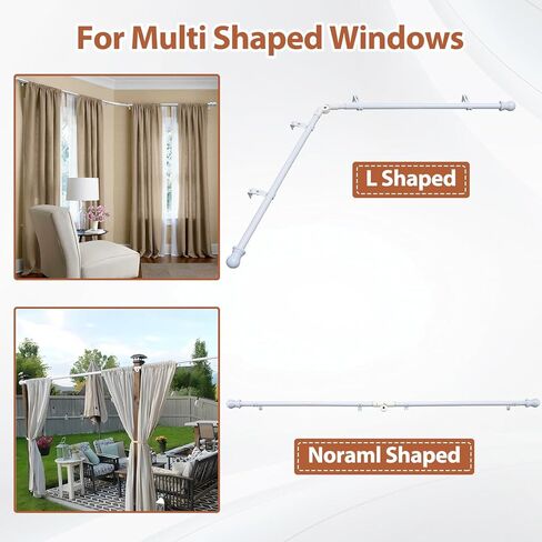 Corner Window Curtain Rod, 27-68 inch Adjustable Curtain Rods for Windows, Heavy Duty Metal Bay Window Curtain Rods, 1 Inch Black Curtain Rods for L-shaped Corner Windows, Bedroom, Living Room in Kuwait