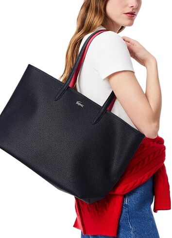Lacoste Women's Anna Zipped Tote, Abimes Black/Petunia Red, One Size in Saudi Arabia