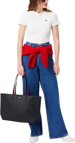 Lacoste Women's Anna Zipped Tote, Abimes Black/Petunia Red, One Size in Saudi Arabia