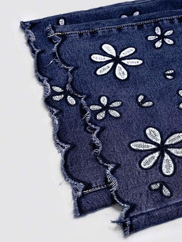 Flamingals Women's Wide Leg Crop Jeans Mid Rise Floral Embroidery Strechy Casual Trendy Denim Pants in Saudi Arabia