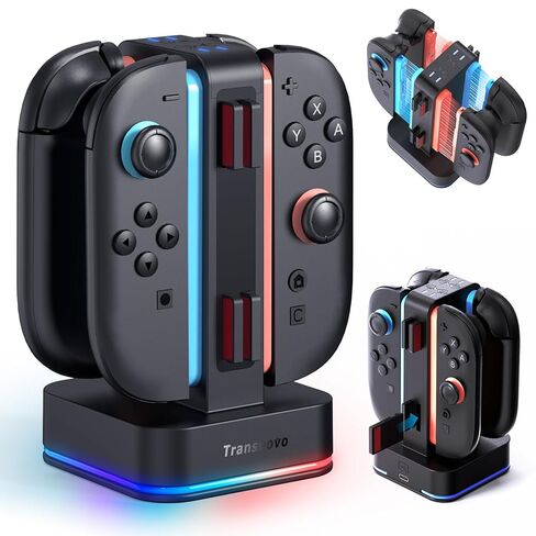 TRANSNOVO Charging Dock for Nintendo Switch 2 JoyCon, 4-Slot Dual-Side Magnetic Fast Charger, 9 RGB Modes, Circuit Protection, Heat Dissipation, Switch 2 Accessories for Multiplayer Gaming in Kuwait