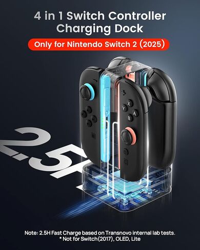 TRANSNOVO Charging Dock for Nintendo Switch 2 JoyCon, 4-Slot Dual-Side Magnetic Fast Charger, 9 RGB Modes, Circuit Protection, Heat Dissipation, Switch 2 Accessories for Multiplayer Gaming in Kuwait