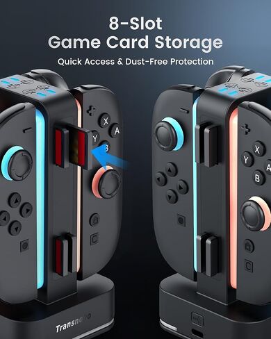 TRANSNOVO Charging Dock for Nintendo Switch 2 JoyCon, 4-Slot Dual-Side Magnetic Fast Charger, 9 RGB Modes, Circuit Protection, Heat Dissipation, Switch 2 Accessories for Multiplayer Gaming in Kuwait