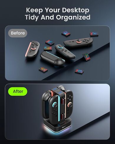 TRANSNOVO Charging Dock for Nintendo Switch 2 JoyCon, 4-Slot Dual-Side Magnetic Fast Charger, 9 RGB Modes, Circuit Protection, Heat Dissipation, Switch 2 Accessories for Multiplayer Gaming in Kuwait