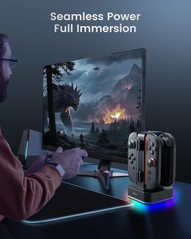 TRANSNOVO Charging Dock for Nintendo Switch 2 JoyCon, 4-Slot Dual-Side Magnetic Fast Charger, 9 RGB Modes, Circuit Protection, Heat Dissipation, Switch 2 Accessories for Multiplayer Gaming in Kuwait