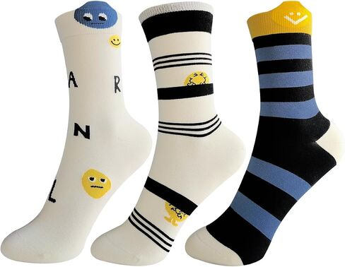 Women's Mid-Calf Socks 3-Pack | Smiley Combed Cotton | No-Slip Cuff | Spring Summer White Socks in Saudi Arabia