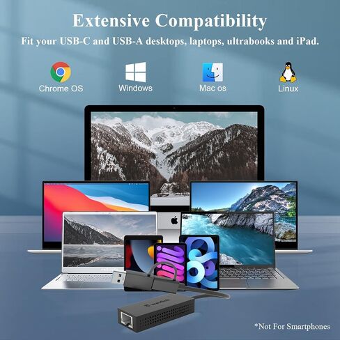 WAVLINK USB C to Ethernet Adapter 2.5 Gbps, USB to 2.5G Ethernet Adapter with 95W Power for Laptop, USB-C to RJ45 Network Converter (Thunderbolt 4/3 Compatible) for Windows, Mac OS, iPad OS and More in Saudi Arabia