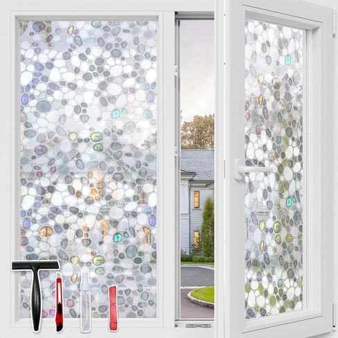 Total Blackout Window Film Privacy, 100% UV Blocking, Dark Window Tint for Home Decorative Window Film Static Cling Heat Control Window Clings for Bathroom, 3D Pebble Pattern, Black 17.5'' x 78.7'' in Saudi Arabia