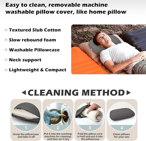 Memory Foam Camping Pillow, Portable Travel Pillow with Breathable Detachable Pillowcase, Compact & Lightweight for Camping, Hiking, Backpacking, Airplane Travel, Includes Storage Bag in Saudi Arabia