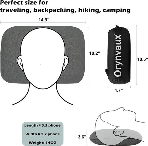 Memory Foam Camping Pillow, Portable Travel Pillow with Breathable Detachable Pillowcase, Compact & Lightweight for Camping, Hiking, Backpacking, Airplane Travel, Includes Storage Bag in Saudi Arabia