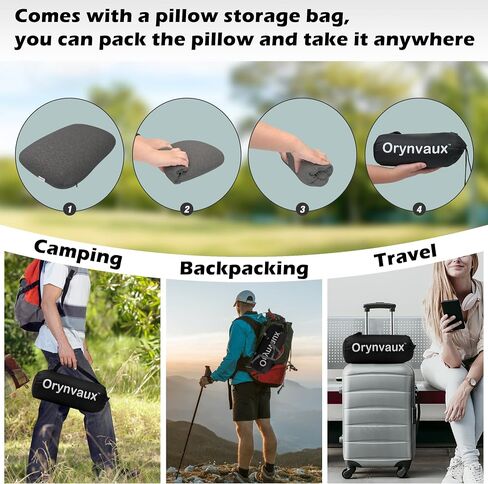 Memory Foam Camping Pillow, Portable Travel Pillow with Breathable Detachable Pillowcase, Compact & Lightweight for Camping, Hiking, Backpacking, Airplane Travel, Includes Storage Bag in Saudi Arabia