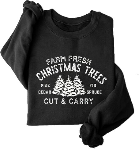 سويت شيرت نسائي برسومات شجرة عيد الميلاد المنعشة من Farm Fresh بأكمام طويلة، قميص بأكمام طويلة، بلوفرات لعطلات عيد الميلاد in Kuwait