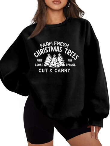 سويت شيرت نسائي برسومات شجرة عيد الميلاد المنعشة من Farm Fresh بأكمام طويلة، قميص بأكمام طويلة، بلوفرات لعطلات عيد الميلاد in Kuwait