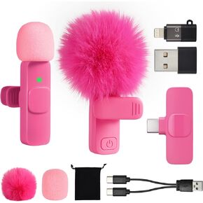 Mini Hot Pink Microphone for iPhone Android Phone Tablet PC ، USB C MIC Wireless Lavalier لتسجيل الفيديو Vlogging YouTube Tiktok Podcast Contractors ، Type C Tiny Microphones in Kuwait