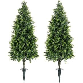 Artificial Cedar Topiary Ball Trees Set of 2,16In UV-Resistant Faux Shrubs for Outdoor Decor Realistic Fake Plants Front Porch Decor, Artificial Bushes Cypress for Home Front Door Offices in Saudi Arabia