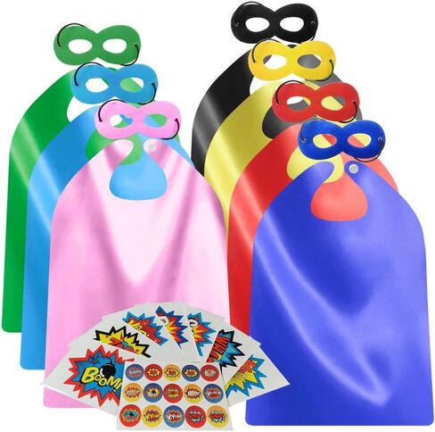 ADJOY Superhero Capes and Masks for Kids Birthday Party 7 Sets - DIY Dress Up Costumes - Bluk Pack (Black) in Kuwait