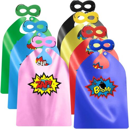 ADJOY Superhero Capes and Masks for Kids Birthday Party 7 Sets - DIY Dress Up Costumes - Bluk Pack (Black) in Kuwait