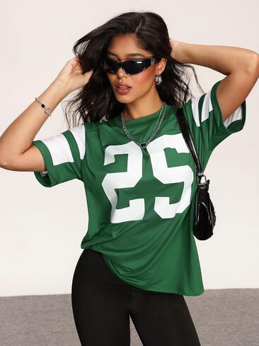SOLY HUX Women's Jersey Shirts Number Graphic Tees Short Sleeve Crew Neck Loose Y2k Tops in Saudi Arabia