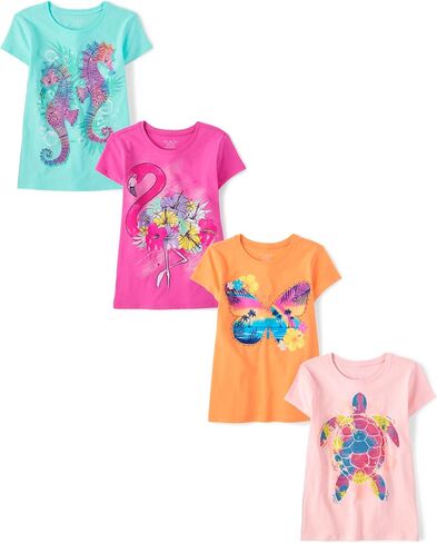 The Children's Place Girls' Trends,Icons Short Sleeve Graphic T-Shirts,4 Pack in Saudi Arabia