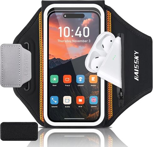 Running Armband with Earphone Bag for iPhone 16/15/14 Max/Pro/Plus & Galaxy S20/S10, Touchscreen Compatible, Phone Holder for Running with Card Slot & Key Pockets, Fit Up to 6.9 Phone in Saudi Arabia
